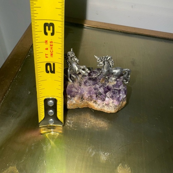 Vintage Pewter Unicorn Figurine with Amethyst Crystal Geode - Picture 6 of 6